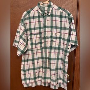 Tobruk Button Down Short Sleeve Green Red Blue Plaid Shirt Size L‎ 100% Cotton
